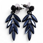 Jet Black Vintage Glass Long Drop Earrings