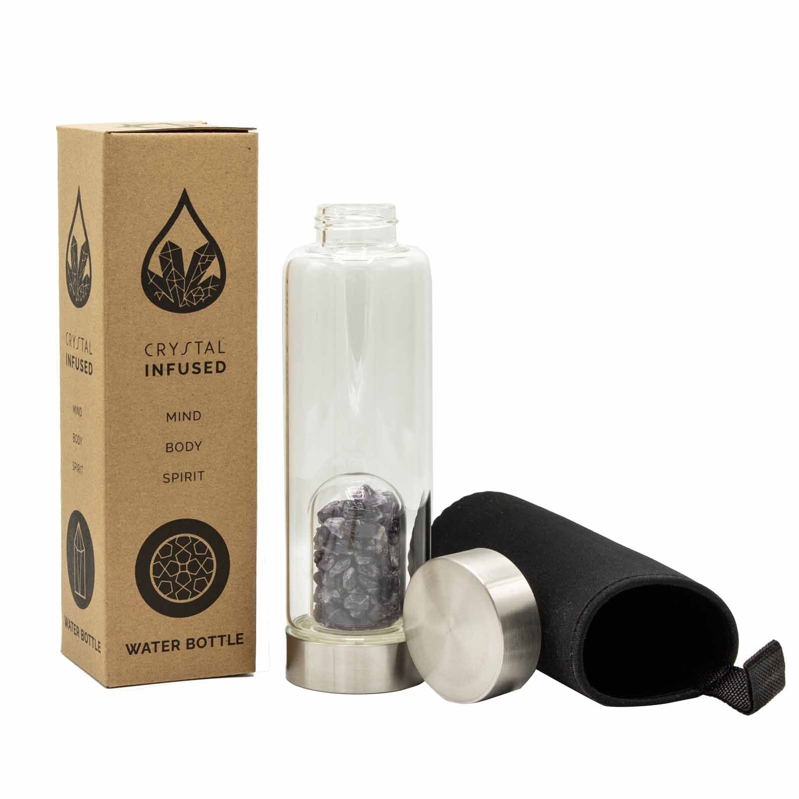 Relaxing Amethyst Crystal Infused Glass Water Bottle - Chips