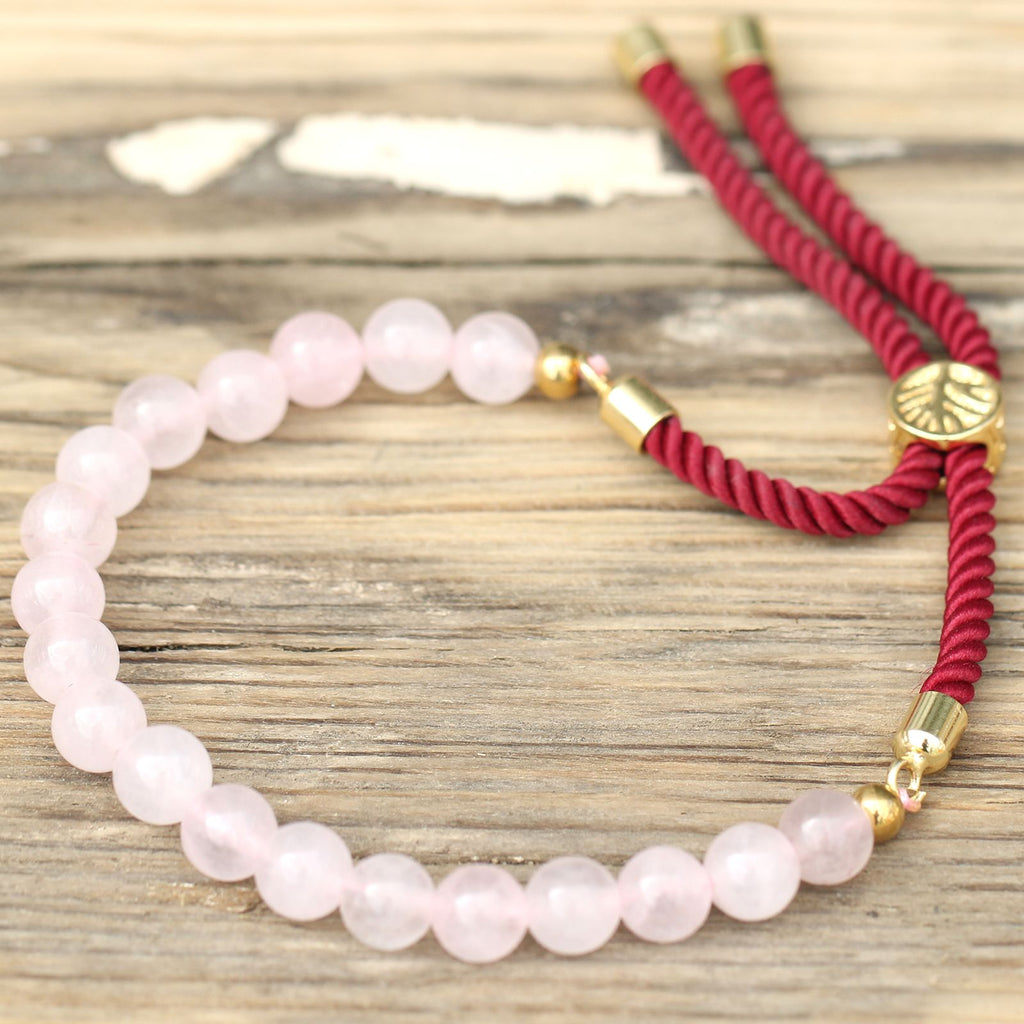 Rose Quartz Bordeaux String Bracelet - 18K Gold Plated