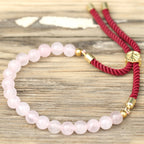 Rose Quartz Bordeaux String Bracelet - 18K Gold Plated