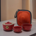 Red Money Cat Teapot Set With Two Cups