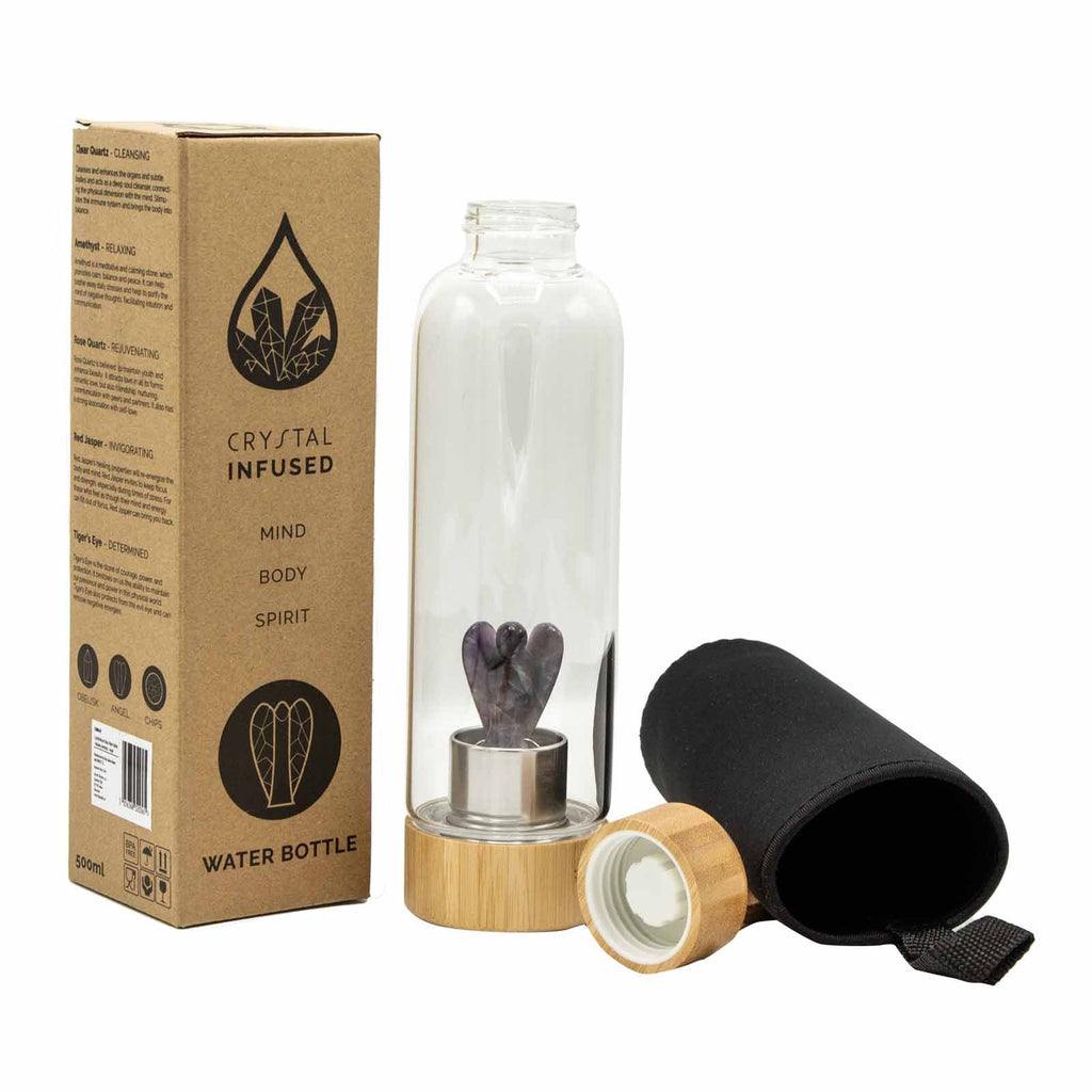 Relaxing Amethyst Crystal Infused Glass Water Bottle - Angel