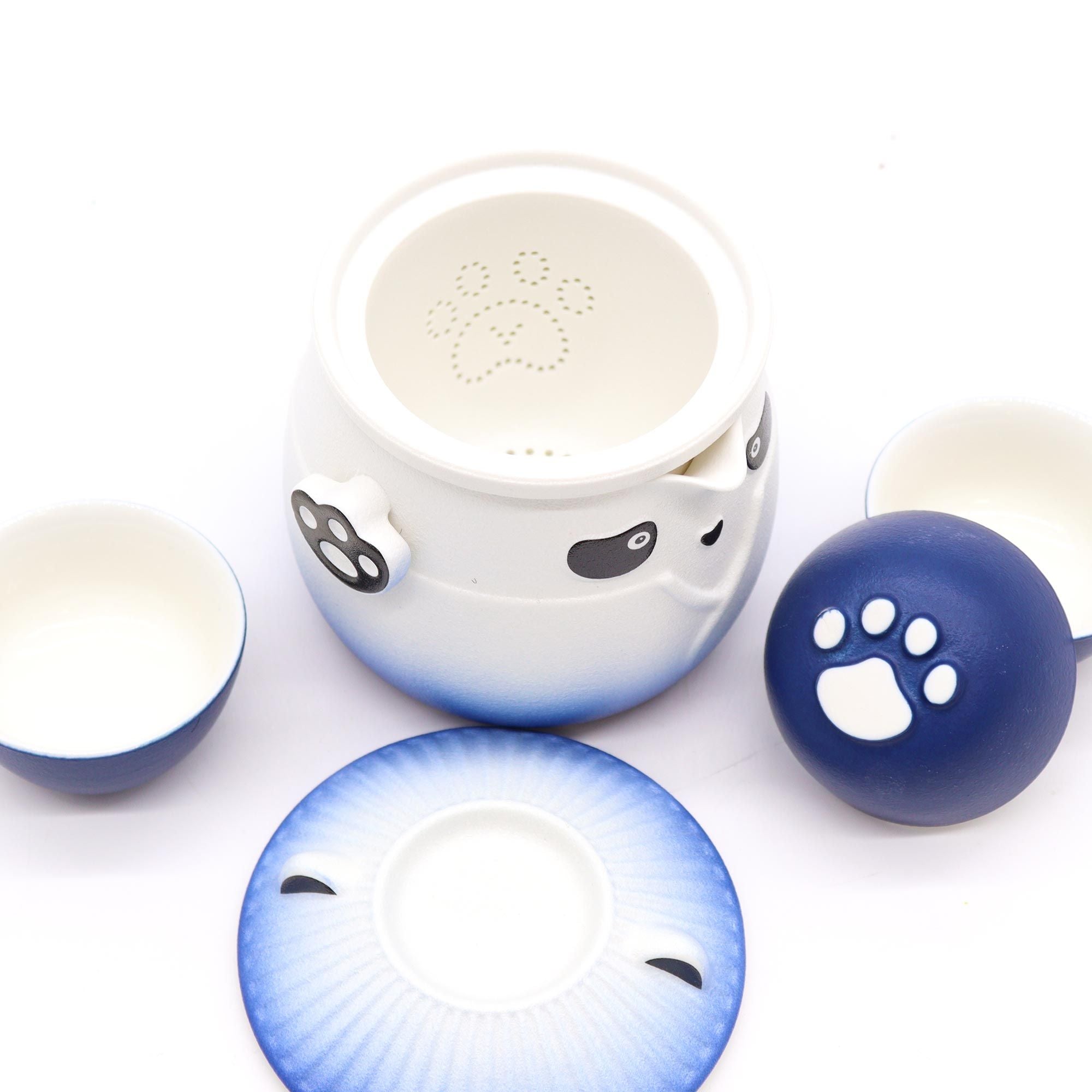 Sky Blue Panda Teapot Set With Three Cups