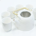 Classic White Herbal Teapot Set With Six Cups