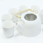 Classic White Herbal Teapot Set With Six Cups