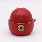 Red Money Cat Teapot Set With Two Cups