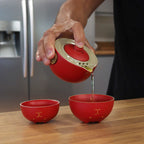 Red Money Cat Teapot Set With Two Cups