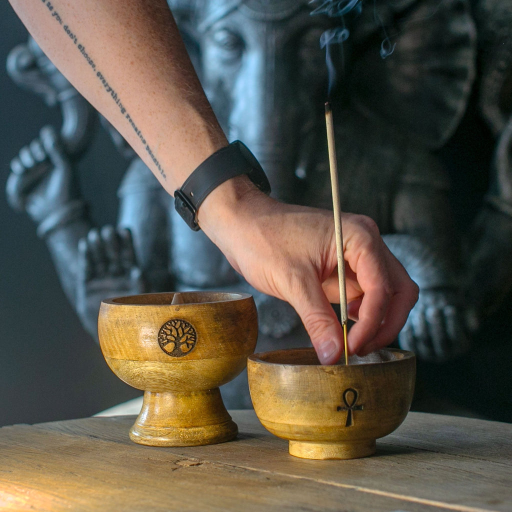 Large Om Ritual Bowl Incense Cone And Stick Holder - 11 x 6cm