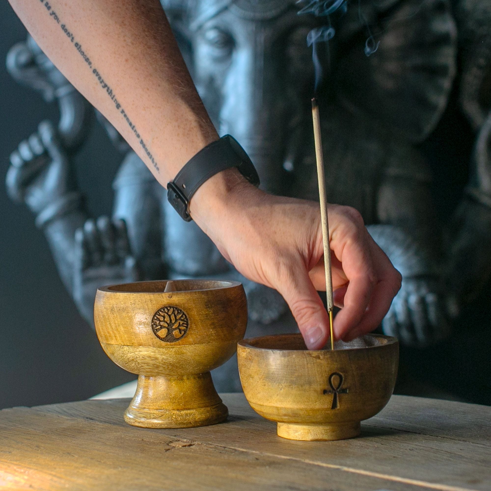 Large Om Ritual Bowl Incense Cone And Stick Holder - 11 x 6cm