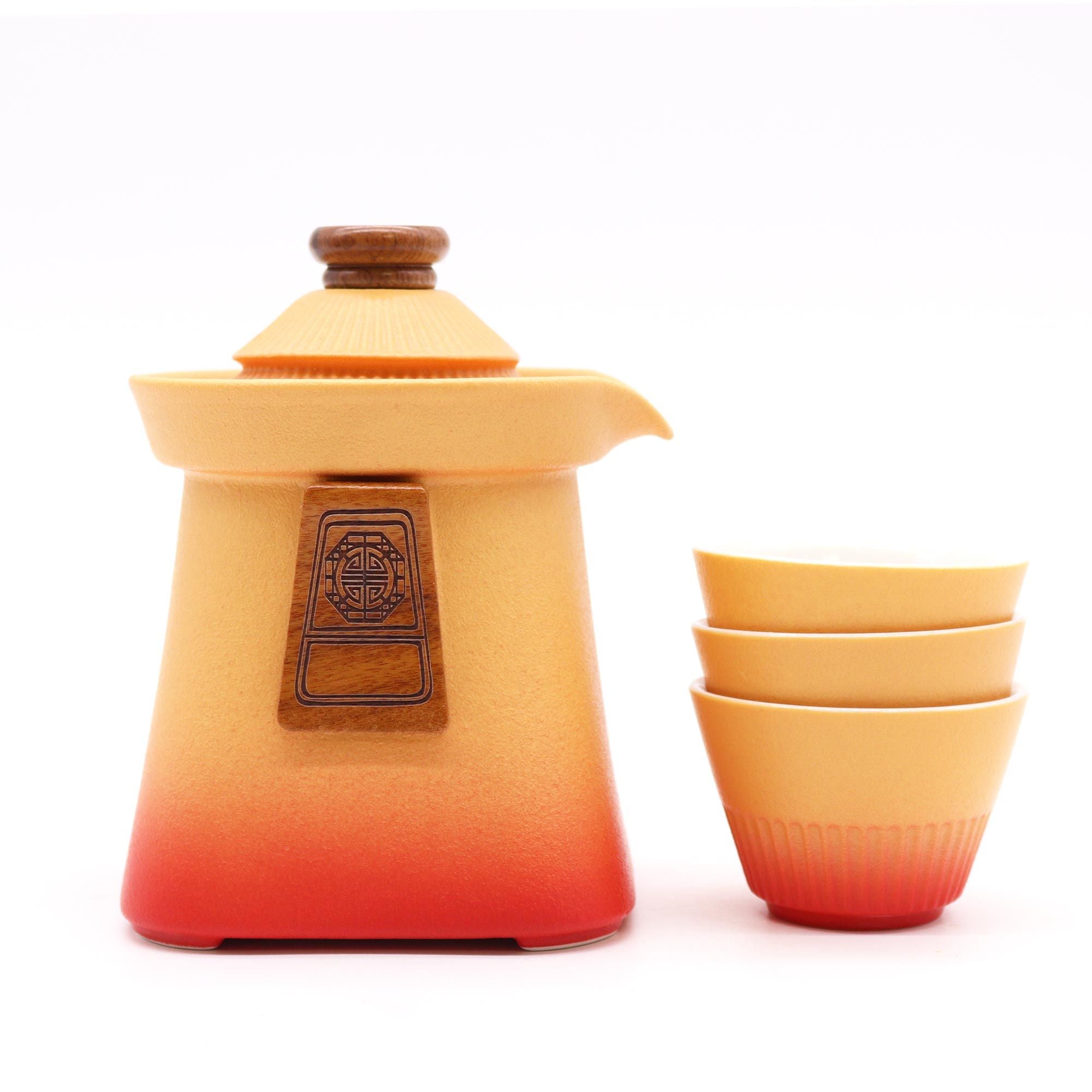 Orange Earth Temple Teapot Set With Three Cups