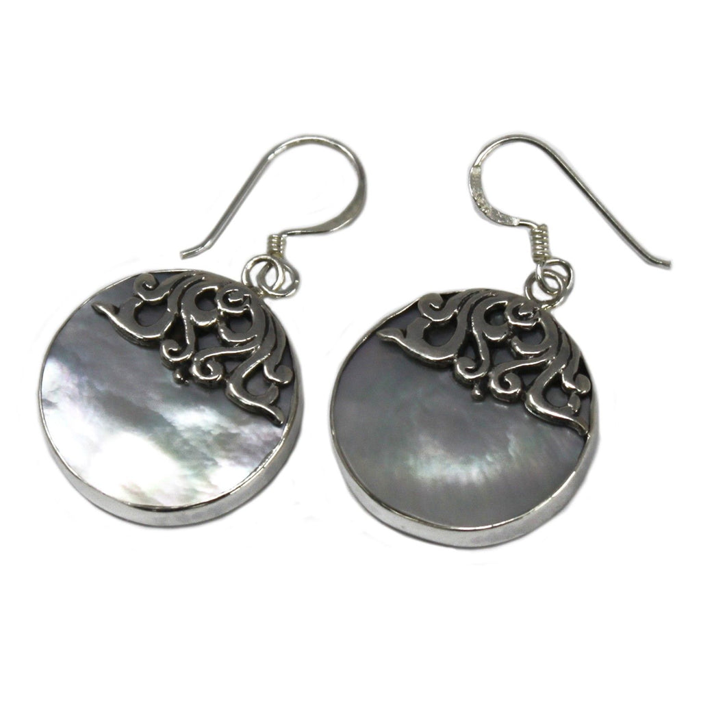 Mother of Pearl Classic Disc Shell Earrings - 925 Silver