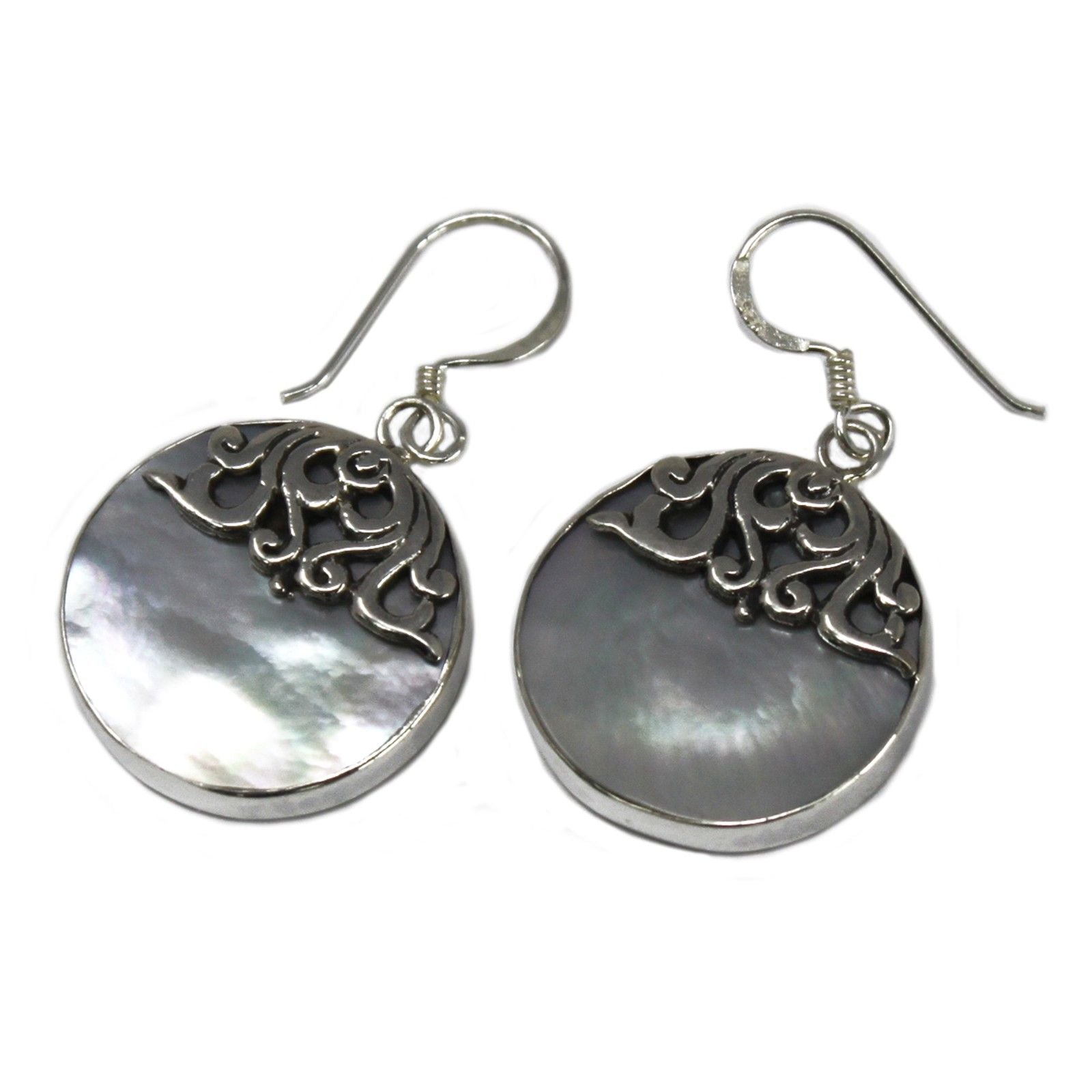 Mother of Pearl Classic Disc Shell Earrings - 925 Silver