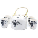 White Stone Oriental Herbal Teapot Set With Six Cups