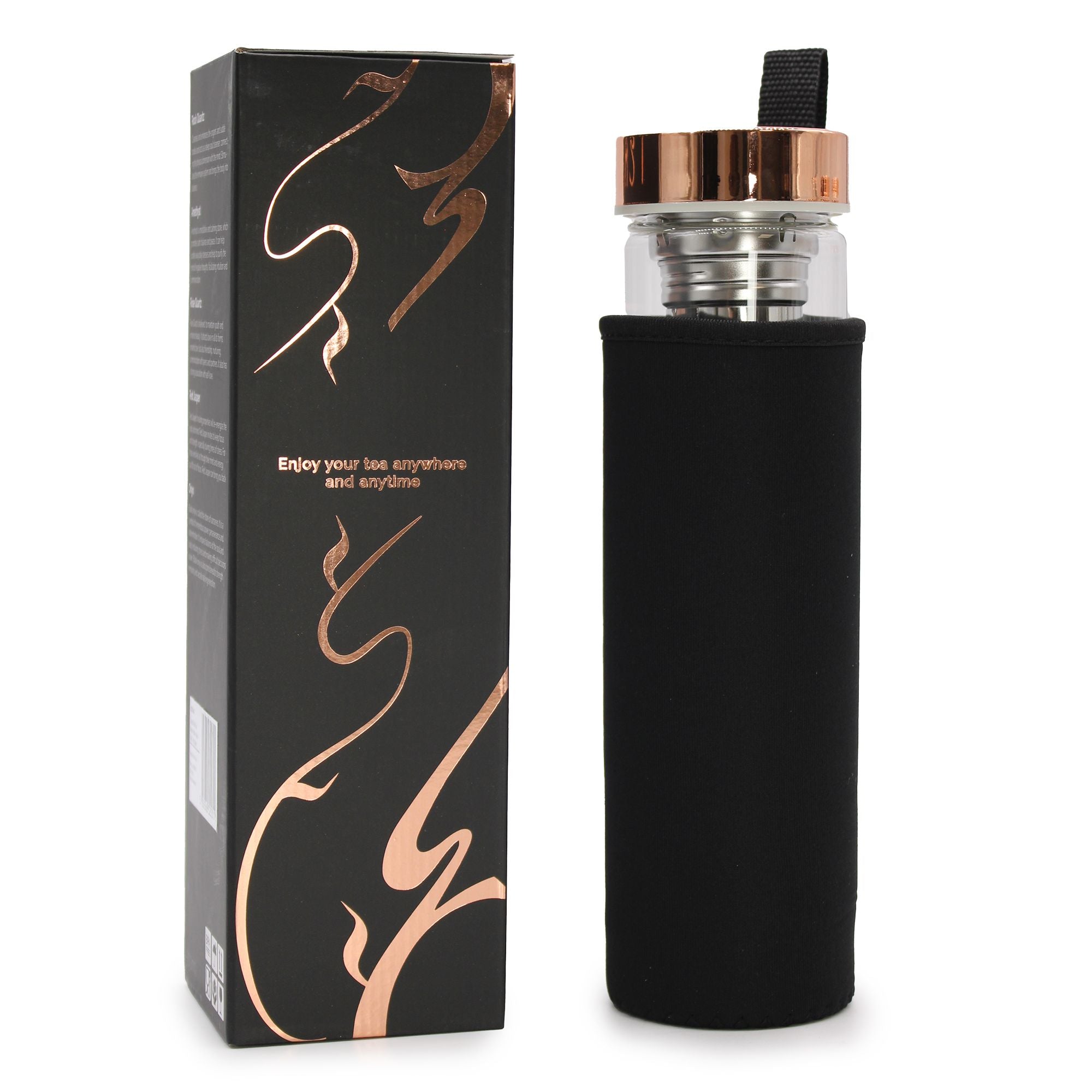 Onyx Crystal Glass Tea Infuser Bottle - Rose Gold