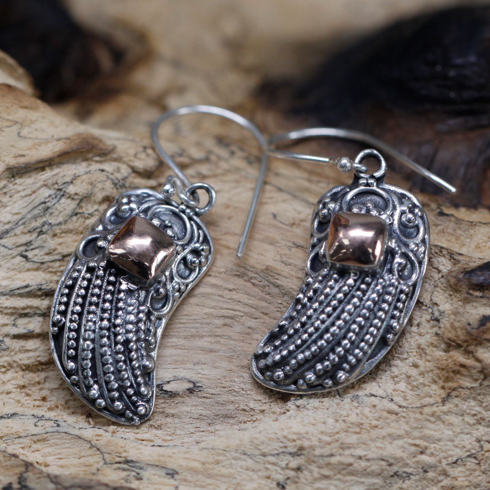 Gold And Silver Angel Wings Drop Earrings