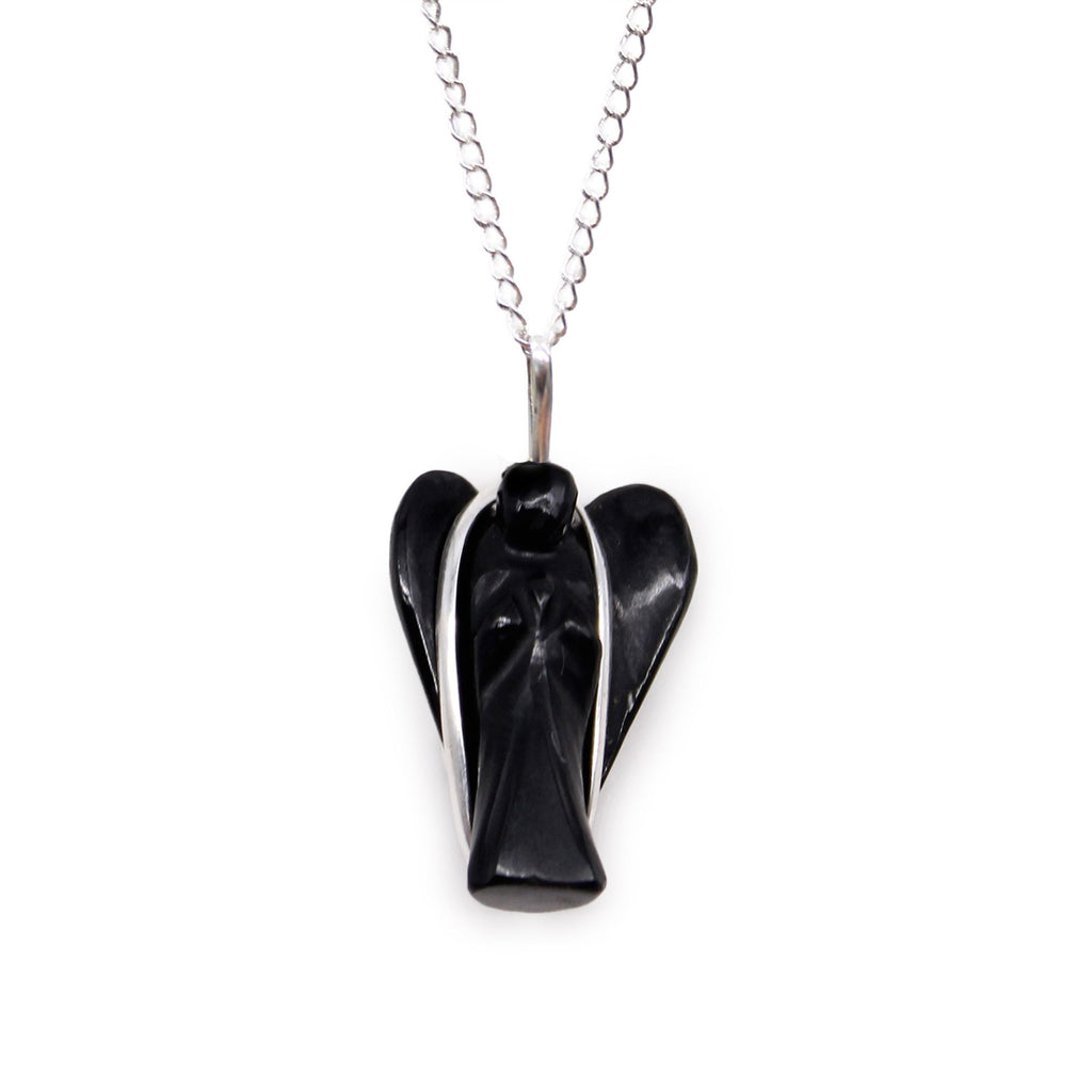 Black Agate Guardian Angel Gemstone Pendant