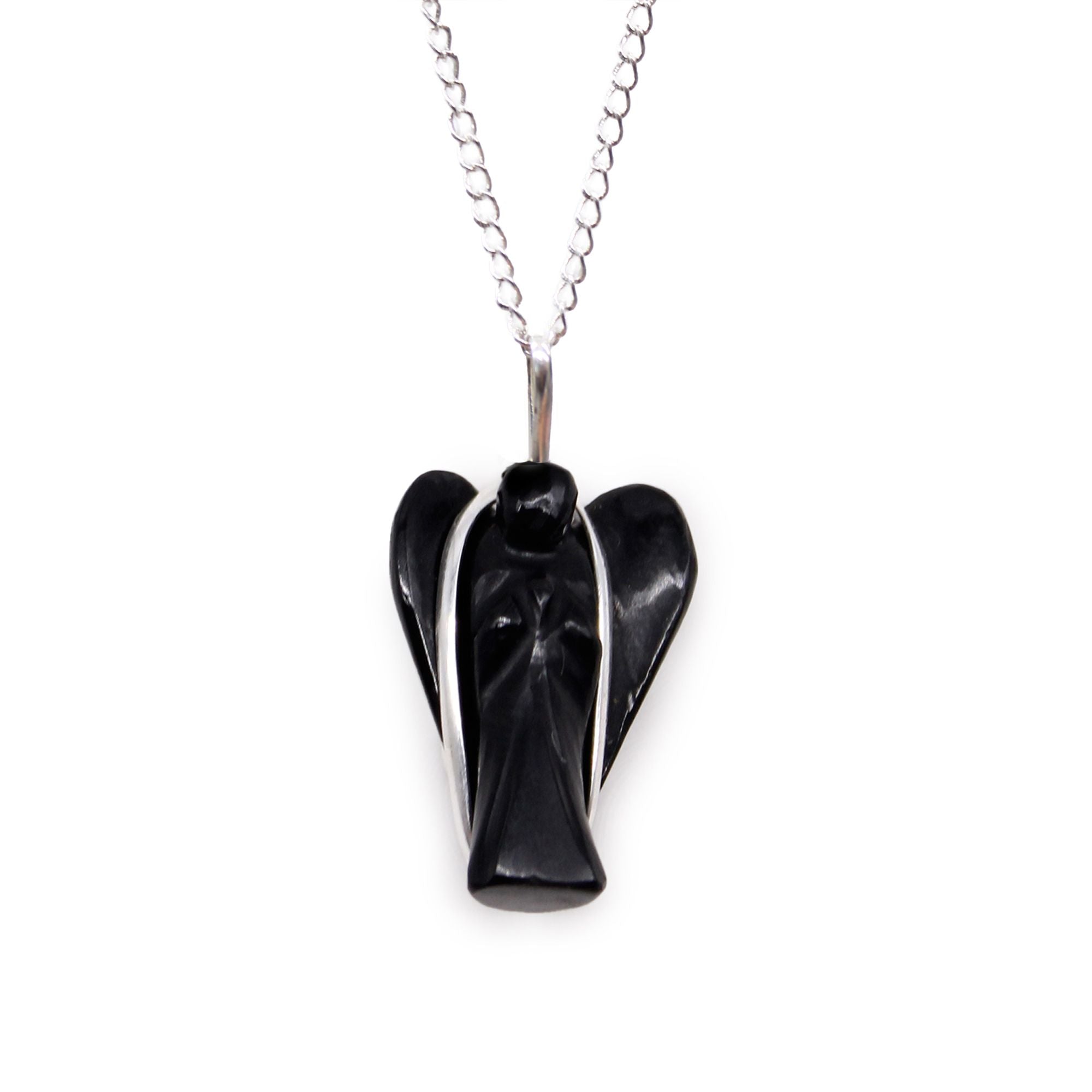 Black Agate Guardian Angel Gemstone Pendant