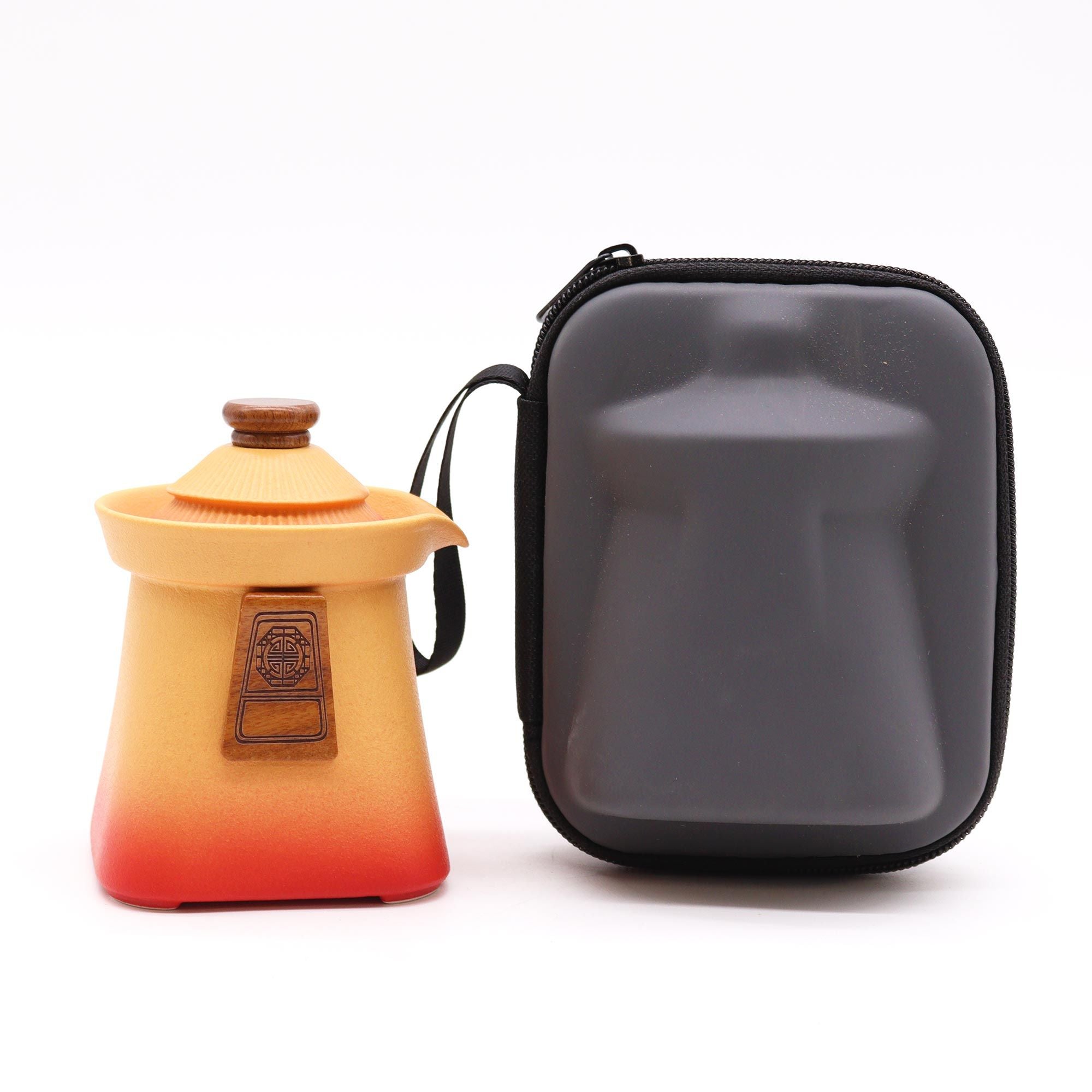 Orange Earth Temple Teapot Set With Three Cups