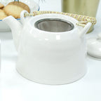 Classic White Herbal Teapot Set With Six Cups