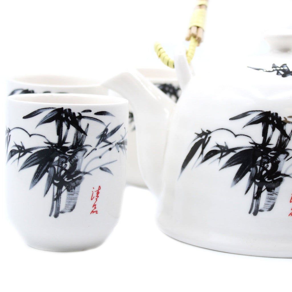 White Stone Oriental Herbal Teapot Set With Six Cups