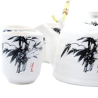 White Stone Oriental Herbal Teapot Set With Six Cups
