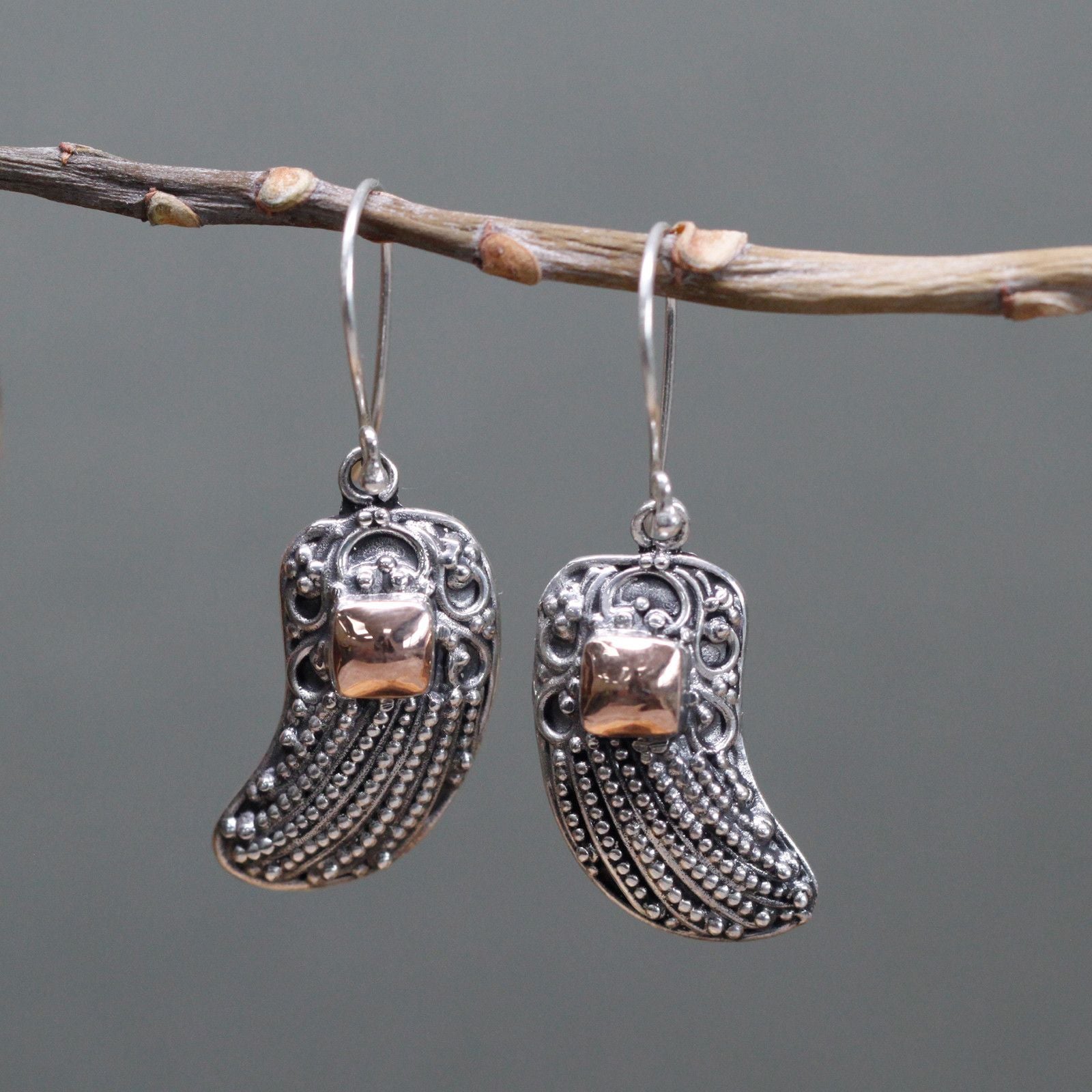 Gold And Silver Angel Wings Drop Earrings