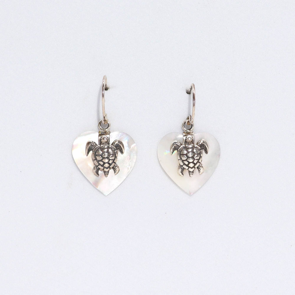 Mother of Pearl Sea Turtle Shell Earrings - 925 Silver