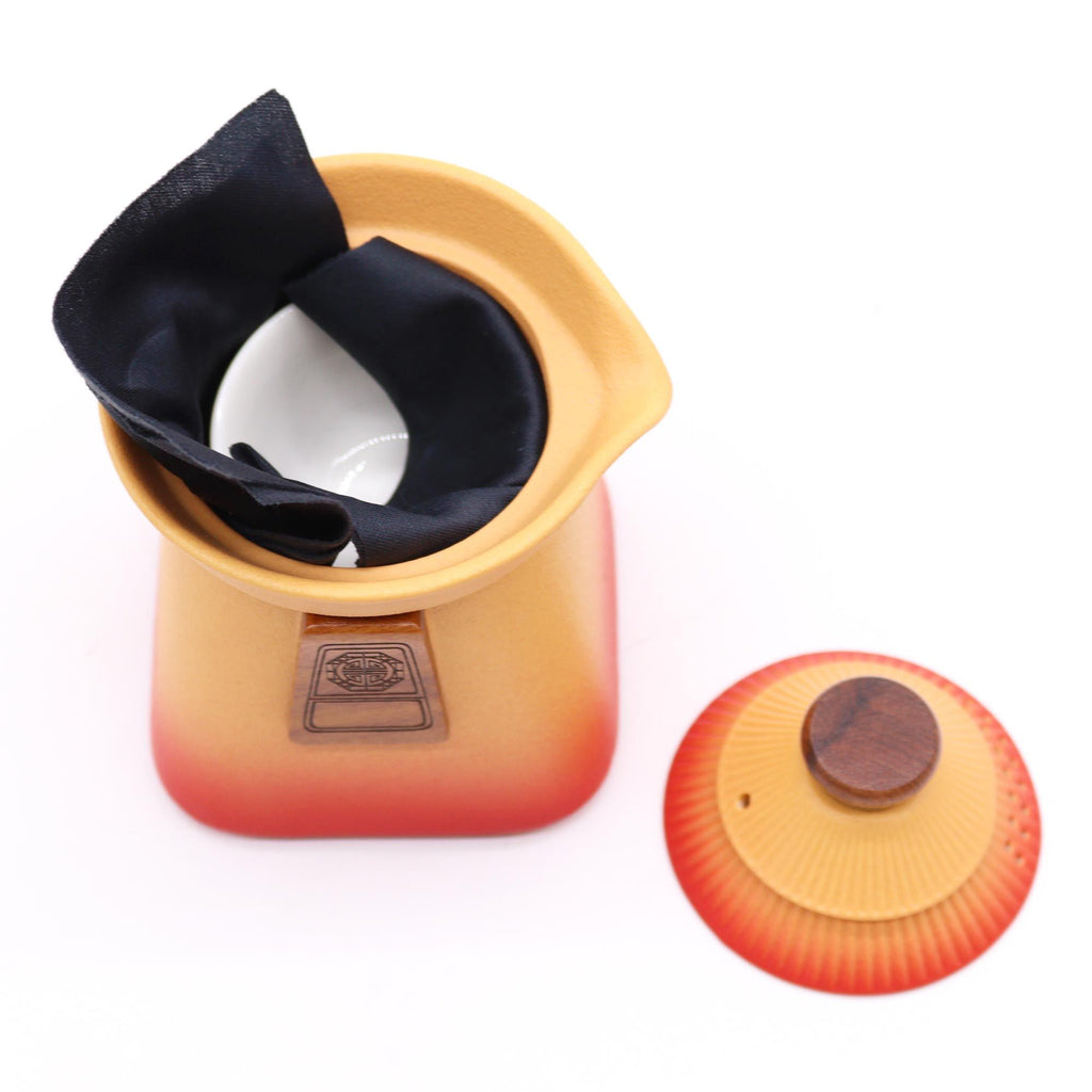 Orange Earth Temple Teapot Set With Three Cups