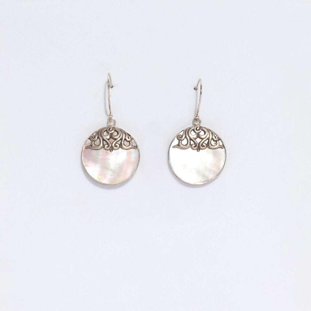 Mother of Pearl Classic Disc Shell Earrings - 925 Silver