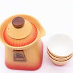 Orange Earth Temple Teapot Set With Three Cups