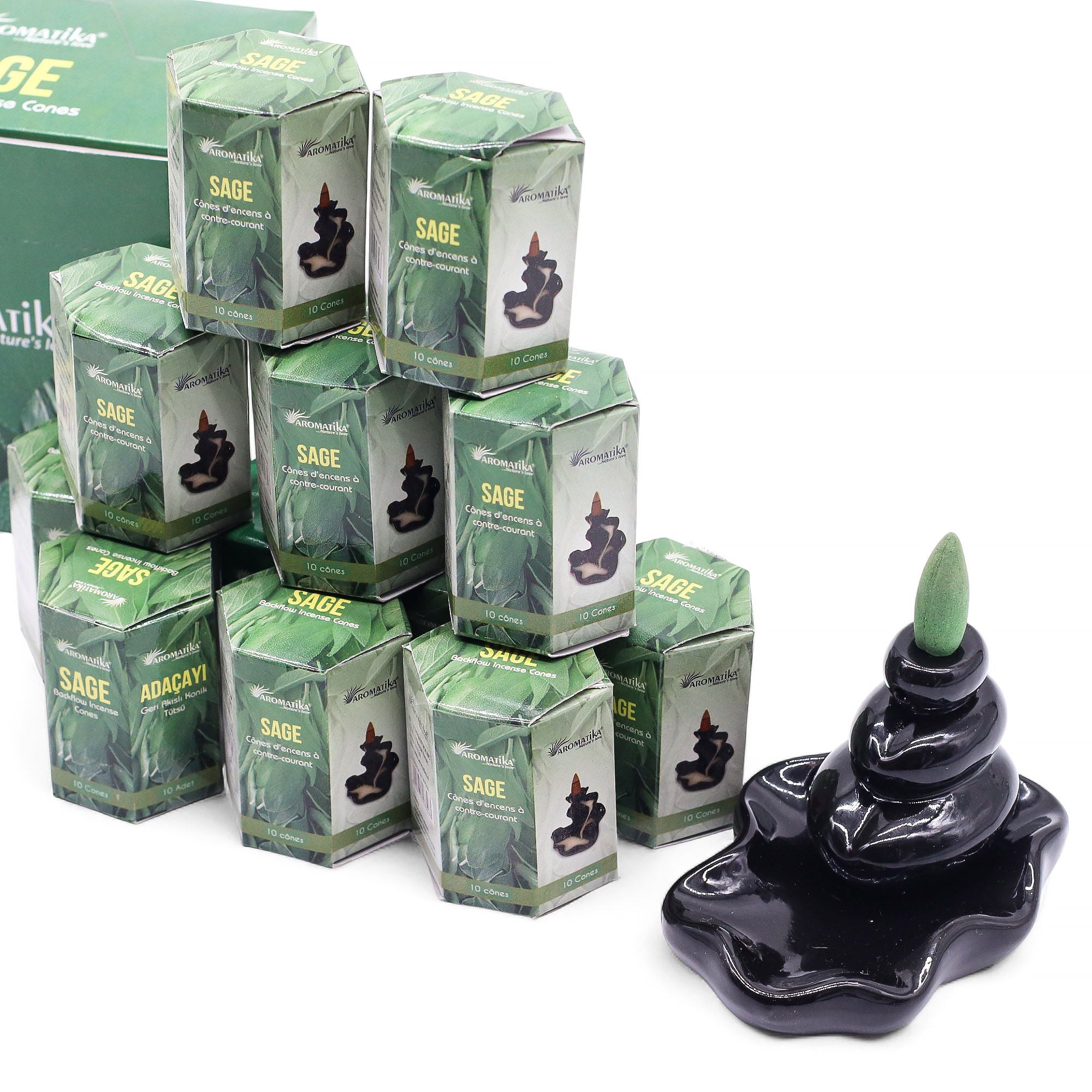 Sage Masala Backflow Incense Cones - Pack of 10