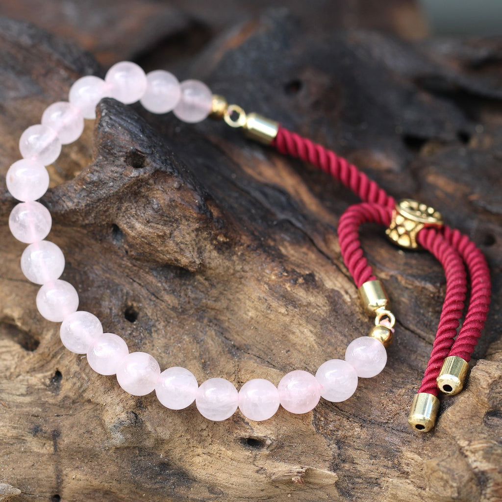 Rose Quartz Bordeaux String Bracelet - 18K Gold Plated