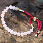 Rose Quartz Bordeaux String Bracelet - 18K Gold Plated