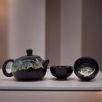 Herbal Black Glaze Teapot Set With Two Cups