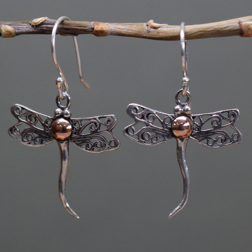 Gold and Silver Dragonfly Earrings