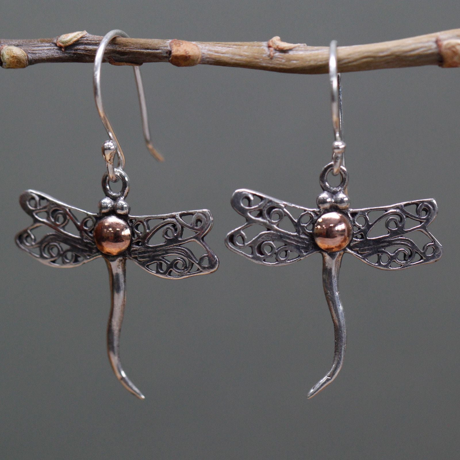 Gold and Silver Dragonfly Earrings