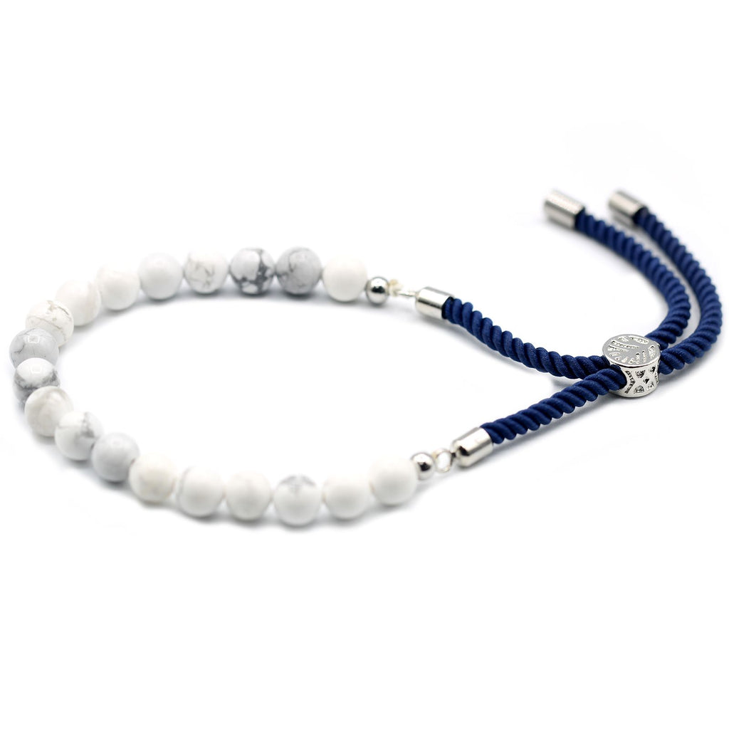 White Howlite Navy String Bracelet - 925 Silver Plated