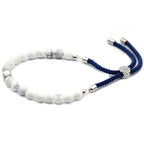White Howlite Navy String Bracelet - 925 Silver Plated