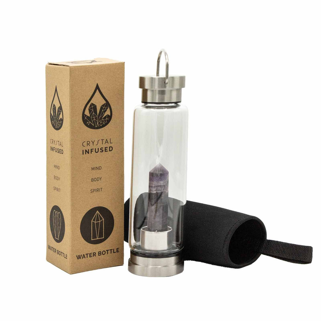 Relaxing Amethyst Crystal Infused Glass Water Bottle - Obelisk