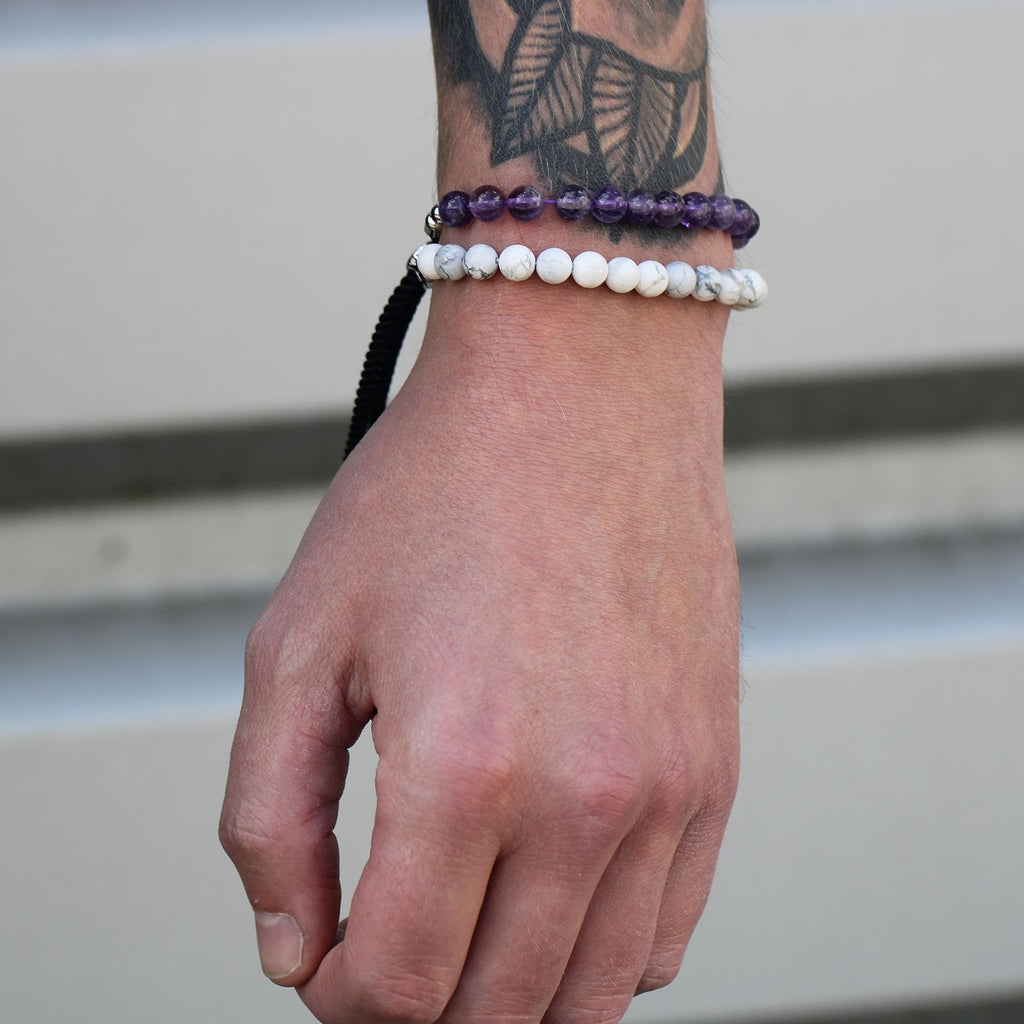 White Howlite Navy String Bracelet - 925 Silver Plated