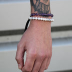 White Howlite Navy String Bracelet - 925 Silver Plated