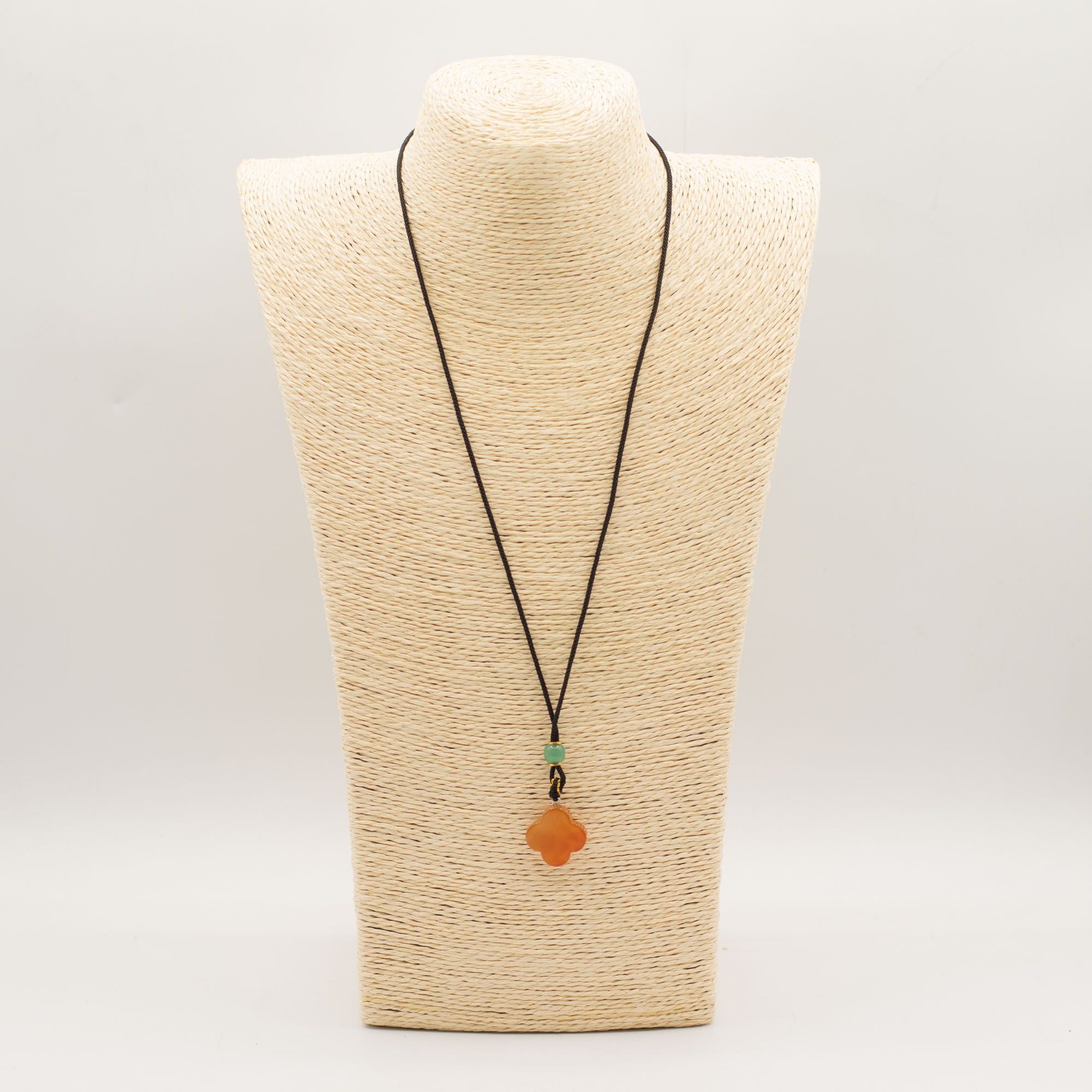 Red Jade Clover Cord Gemstone Pendant