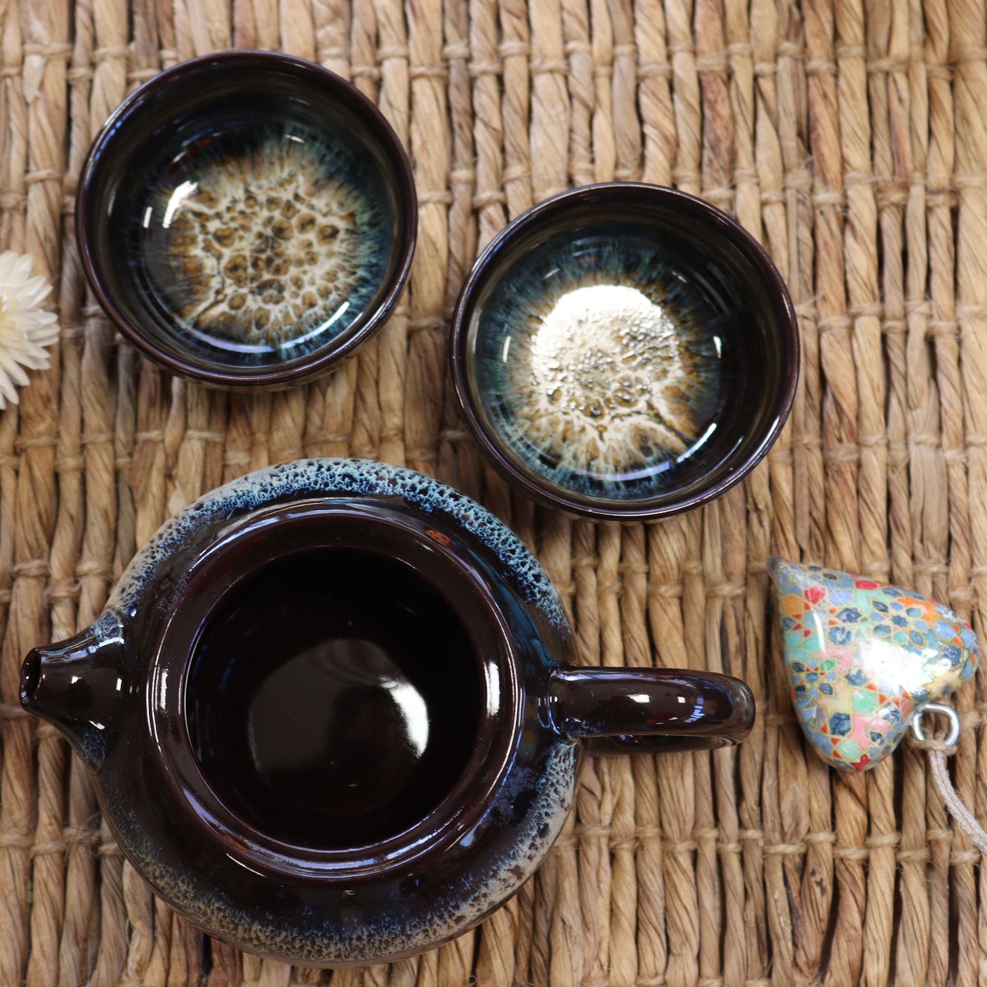 Herbal Black Glaze Teapot Set With Two Cups