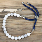 White Howlite Navy String Bracelet - 925 Silver Plated