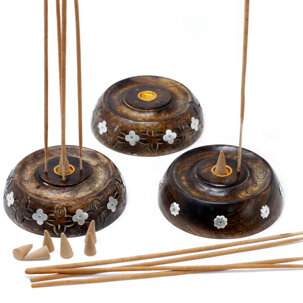 Mango Wood Cone And Stick Incense Burner - Ash Design