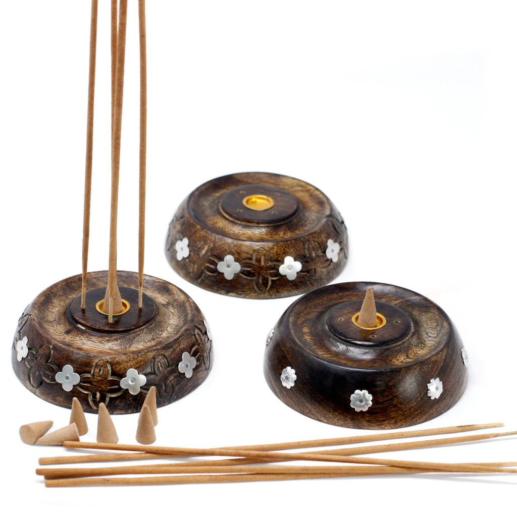 Mango Wood Cone And Stick Incense Burner - Ash Design