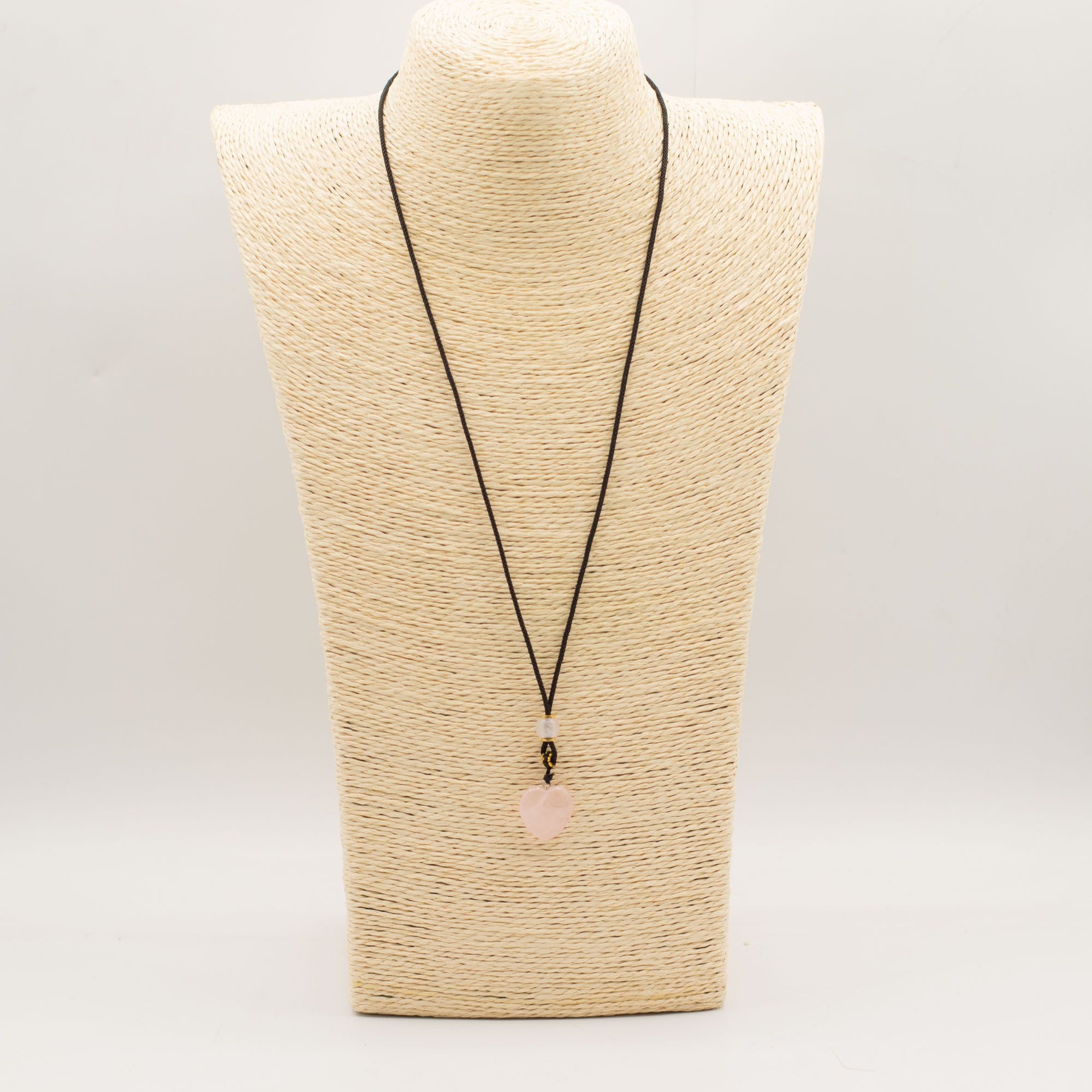 Rose Quartz Heart Cord Gemstone Necklace