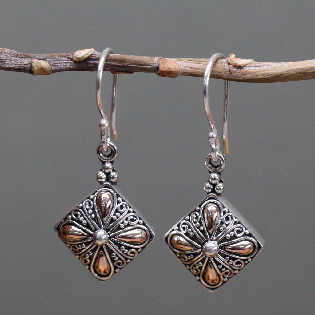 Square Drop Silver and Gold Earrings