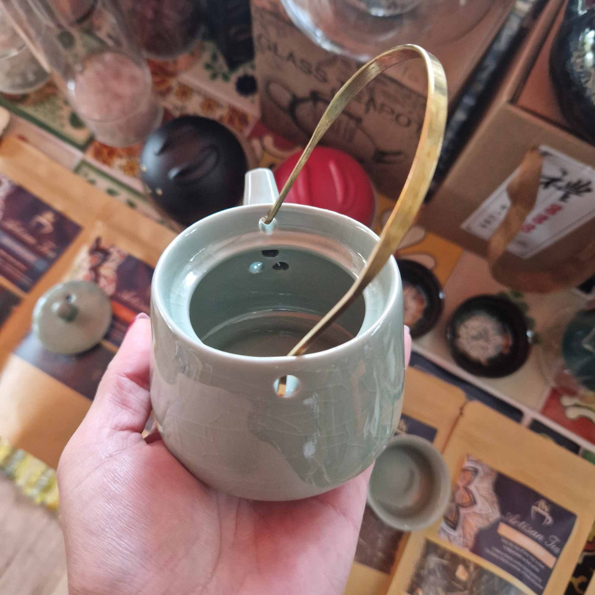 Herbal Jade Teapot Set With Two Cups