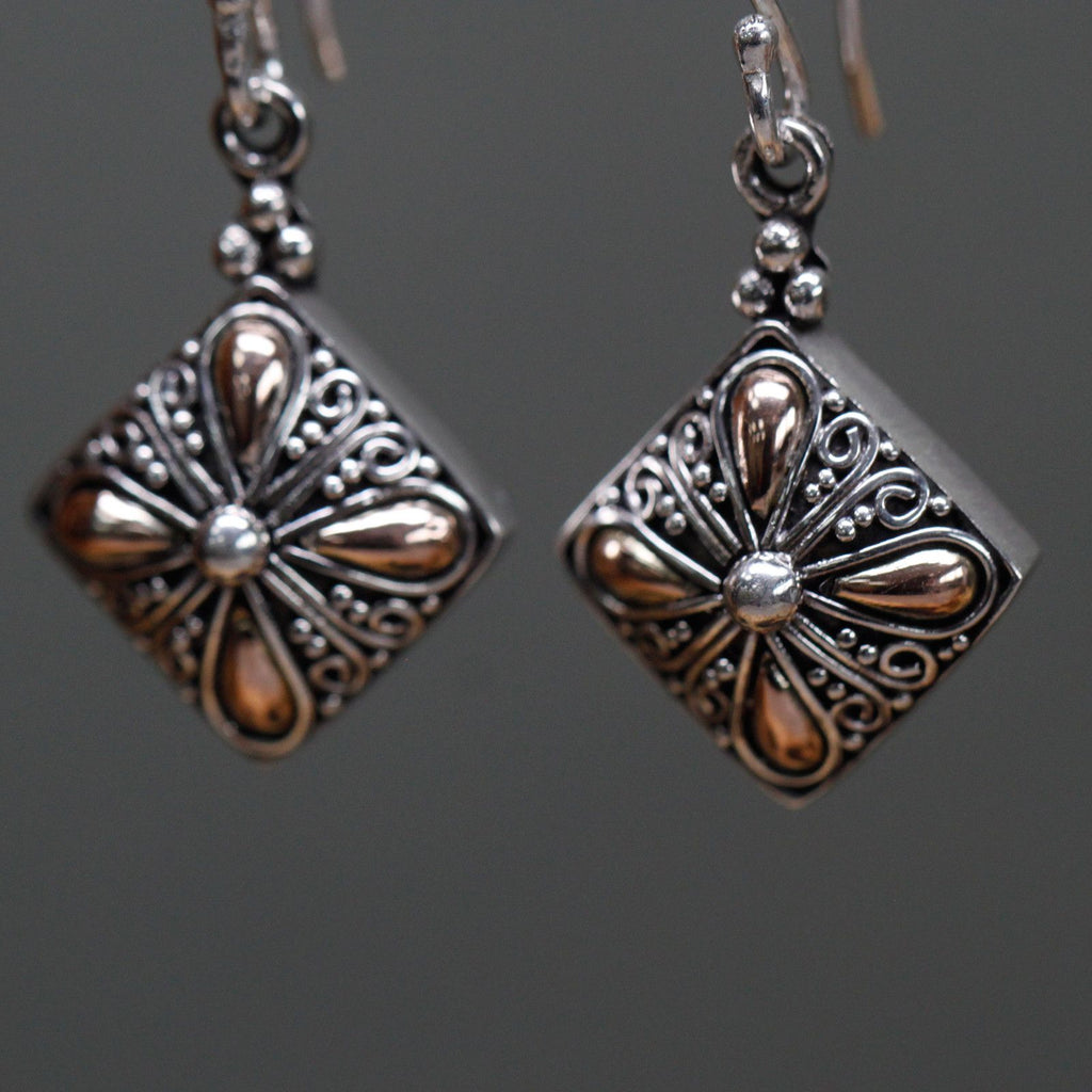 Square Drop Silver and Gold Earrings
